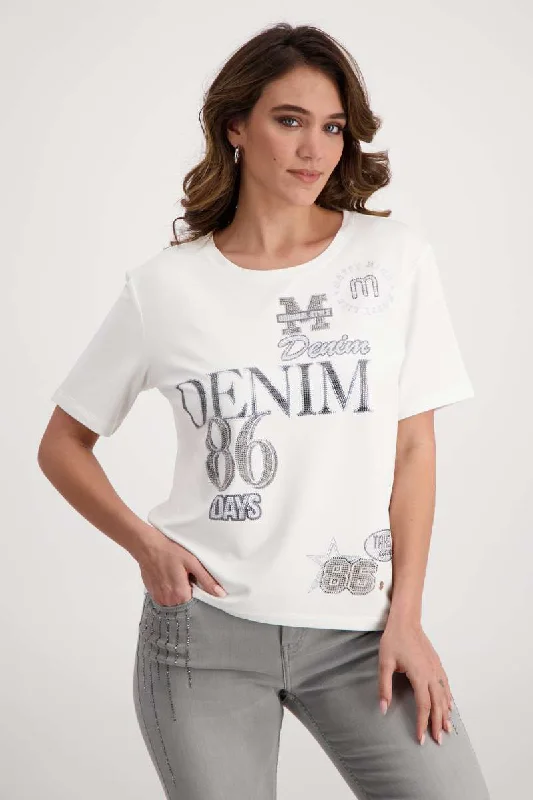 Round Neck T-Shirt 408384MNR in Off-White by Monari Notch Collar Peter Pan Collar Cowl Neck