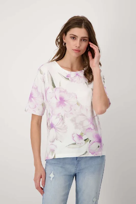 Round Neck T-Shirt 408225MNR in Lavender Rose Pattern by Monari Knit Fabric Woven Fabric Fleece Fabric