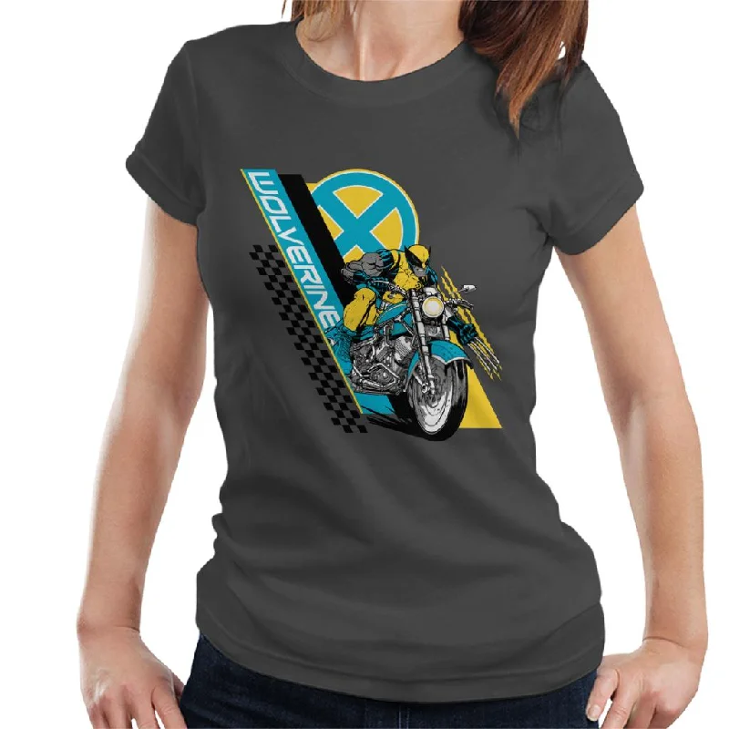 Marvel Wolverine Motorcycle X Men Women's T-Shirt Striped Floral Plaid