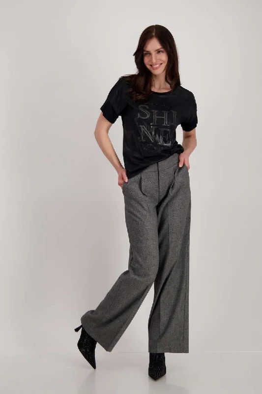 T-shirt Shine Jewelry in Black 806987MNR by Monari Houndstooth Herringbone Solid