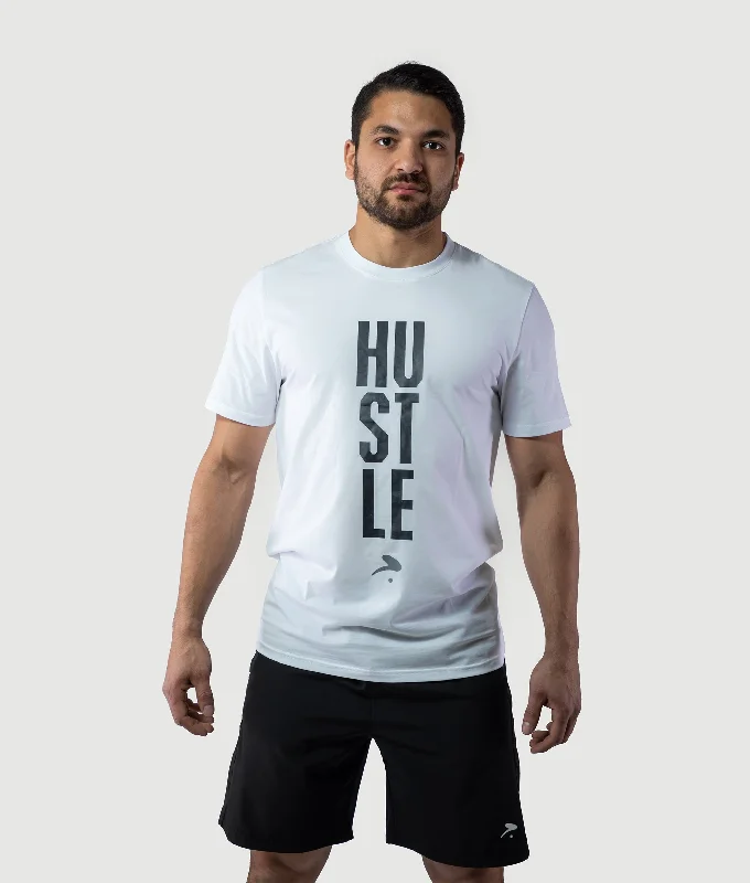 HUSTLE T-shirt - White Rayon Fabric Velvet Fabric Corduroy Fabric