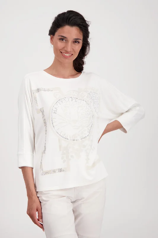 Panther Print Shirt 806970MNR in Off-White by Monari Terry Blend Velvet Blend Canvas Blend