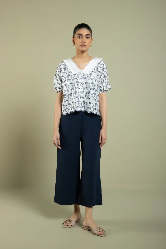 Sapphire - Cropped Embroidered Shirt Anti-Pilling Machine Wash Handmade