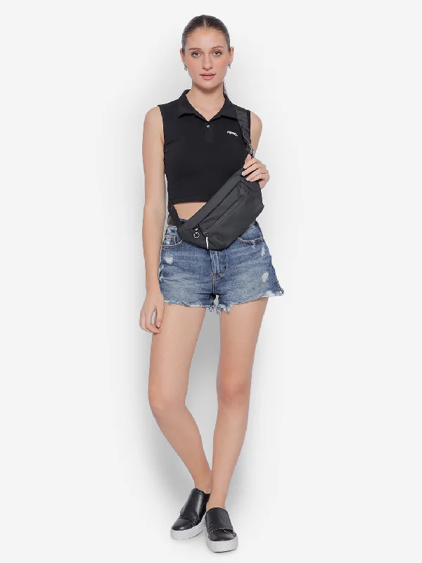 JUMP USA Pure Cotton Sleeveless Polo Crop Top Iron Safe Non-Iron Wrinkle Free