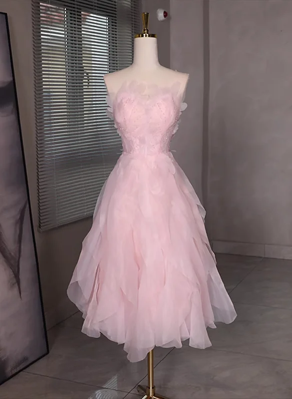 Pink Tulle Beaded Low Back Short Party Dress, Pink Tulle Homecoming Dress Tunics Office stylish Pink Tulle Beaded Low Back Short Party Dress, Pink Tulle Homecoming Dress Tunics Office stylish