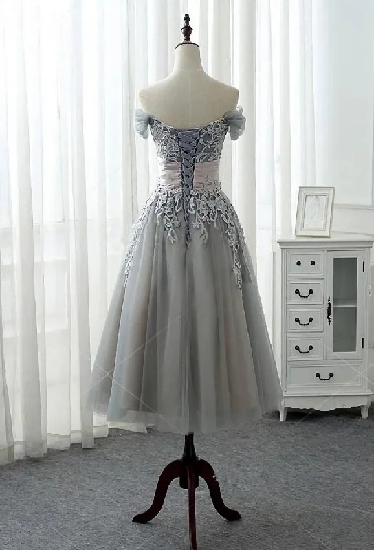 Charming Off-the-shoulder Homecoming Dress, Short A-line Tulle Gray Party Dress Tunics Bestseller popular Charming Off-the-shoulder Homecoming Dress, Short A-line Tulle Gray Party Dress Tunics Bestseller popular
