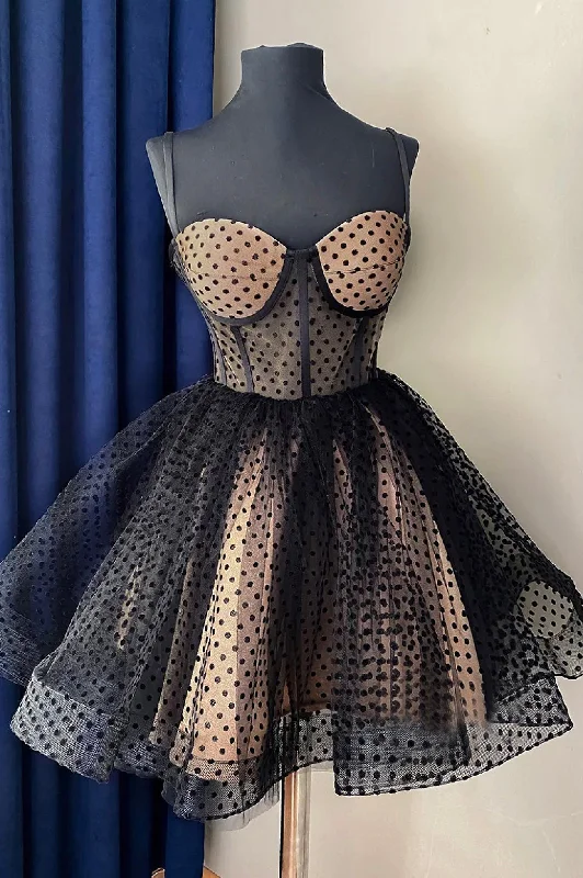 Cute Tulle Spaghetti Straps Short Homecoming Dress, A-Line Mini Party Dress Tunics stripes playful Cute Tulle Spaghetti Straps Short Homecoming Dress, A-Line Mini Party Dress Tunics stripes playful