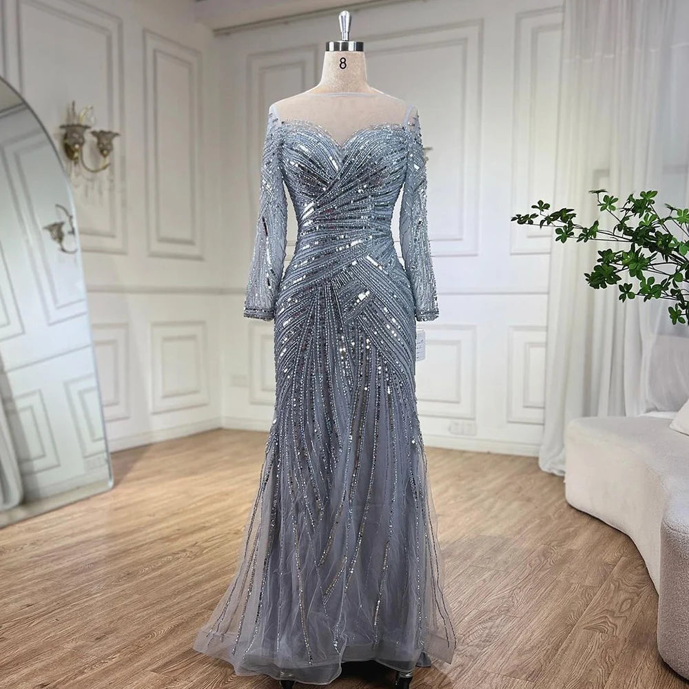 Serene Hill Gray Muslim Luxury Beaded Mermaid Evening Gowns Elegant Floor Length Party Dresses For Women Wedding 2024 LA72295 Tunics Lace romantic Serene Hill Gray Muslim Luxury Beaded Mermaid Evening Gowns Elegant Floor Length Party Dresses For Women Wedding 2024 LA72295 Tunics Lace romantic