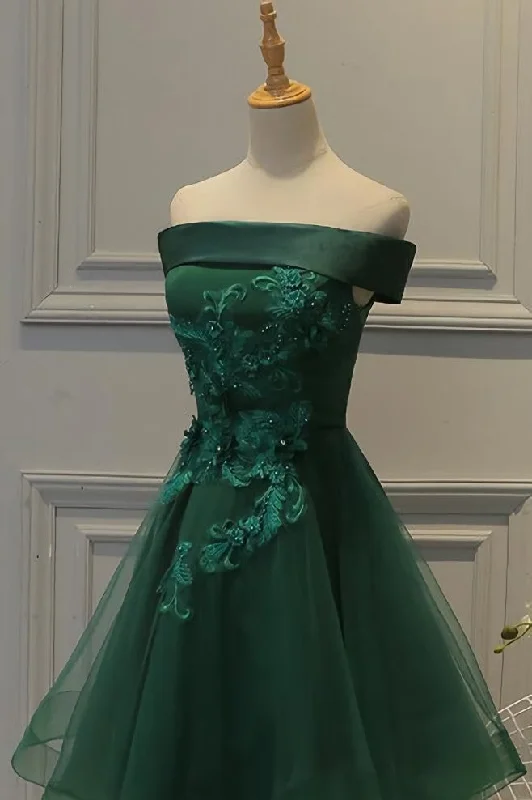 Off Shoulder Dark Green Short Party Dress, Tulle Homecoming Dresses Tunics Stylish elegant Off Shoulder Dark Green Short Party Dress, Tulle Homecoming Dresses Tunics Stylish elegant