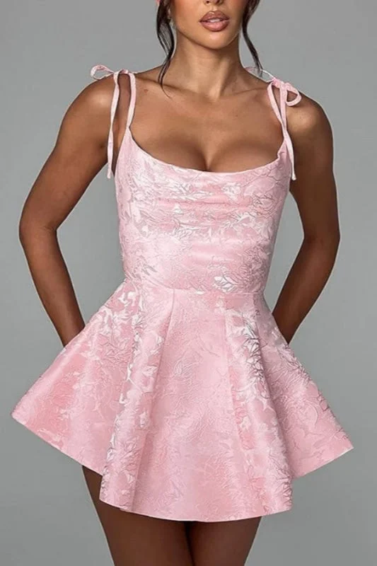 Glamorous Spaghetti Straps Satin Mini Party Dress Jacquard Sleeveless Homecoming Dress Crew Neckline Casual Glamorous Spaghetti Straps Satin Mini Party Dress Jacquard Sleeveless Homecoming Dress Crew Neckline Casual