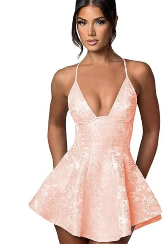 Charming Halter Satin Mini Homecoming Dress Ruffle Floral Jacquard Short Party Dress for Girls sweetheart Neckline Romantic Charming Halter Satin Mini Homecoming Dress Ruffle Floral Jacquard Short Party Dress for Girls sweetheart Neckline Romantic