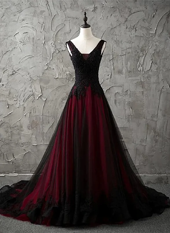 Charming Sleeveless Black and Red Lace Appliques Beaded Party Dress, Low Back Prom Dress Tunics Brand named Charming Sleeveless Black and Red Lace Appliques Beaded Party Dress, Low Back Prom Dress Tunics Brand named