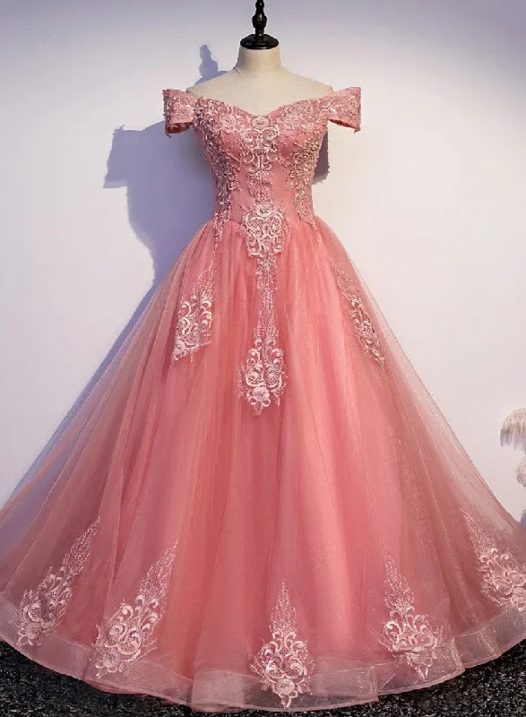 Charming Pink Off Shoulder Lace Applique Sweetheart Party Dress, Pink Prom Dress Tunics Modern contemporary Charming Pink Off Shoulder Lace Applique Sweetheart Party Dress, Pink Prom Dress Tunics Modern contemporary