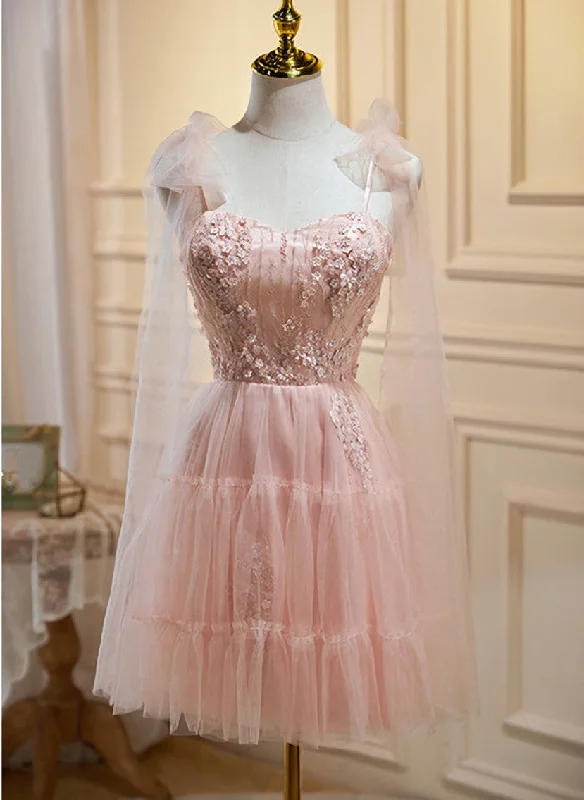 Pink Tulle Lace and Flowers Short Homecoming Dress, Cute Pink Party Dress Tunics Canvas sturdy Pink Tulle Lace and Flowers Short Homecoming Dress, Cute Pink Party Dress Tunics Canvas sturdy