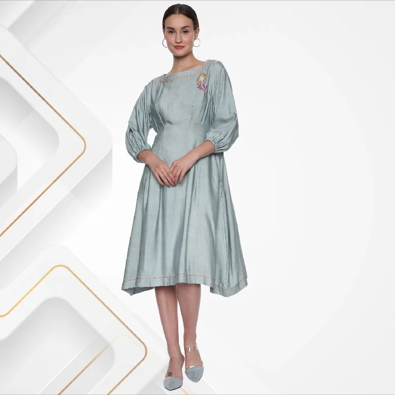 Diana Fit & Flare Dress | Hand-Embroidered | Comfortable Party Dress | Pastel Grey Tunics Formal black Diana Fit & Flare Dress | Hand-Embroidered | Comfortable Party Dress | Pastel Grey Tunics Formal black