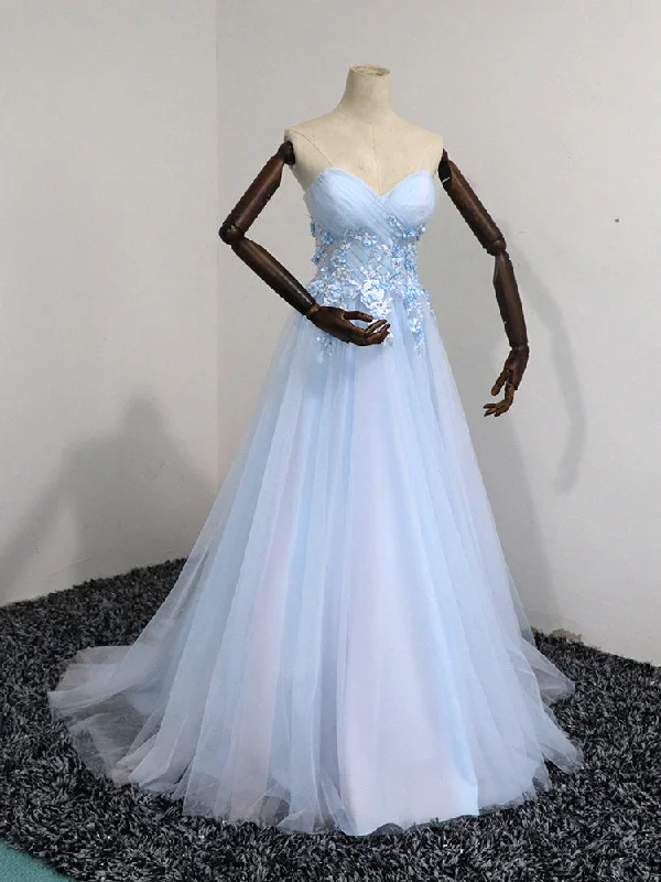 Elegant Blue Tulle Sweetheart Party Dress Formal Dress, Blue Lace Applique Prom Dress 2022 Tunics Favorite customer Elegant Blue Tulle Sweetheart Party Dress Formal Dress, Blue Lace Applique Prom Dress 2022 Tunics Favorite customer