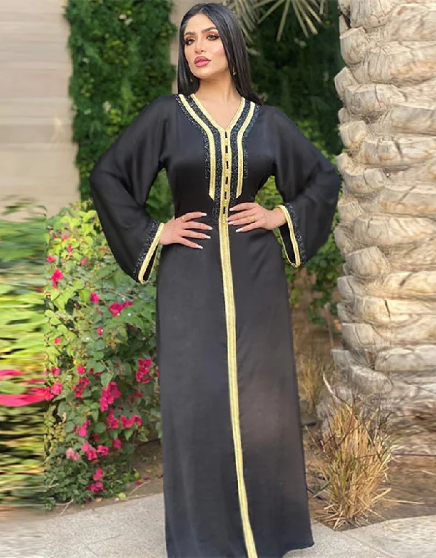 Elegant Jalabiya Black Satin Abaya Dubai Evening Party Dresses For Women Shift Classic Vintage Elegant Jalabiya Black Satin Abaya Dubai Evening Party Dresses For Women Shift Classic Vintage