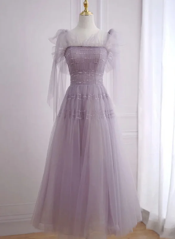 Light Purple Tea Length Soft Tulle Party Dress, Cute Short Homecoming Dress Formal Dress Tunics Print Colorful Light Purple Tea Length Soft Tulle Party Dress, Cute Short Homecoming Dress Formal Dress Tunics Print Colorful