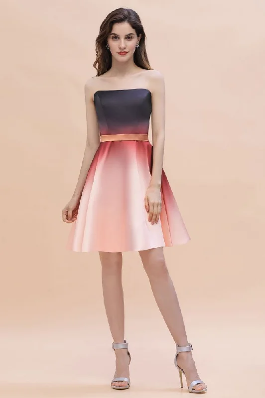 Strapless Gradient Satin Mini Party Dress Knee Length Homecoming Dress Turtleneck Neckline Stylish Strapless Gradient Satin Mini Party Dress Knee Length Homecoming Dress Turtleneck Neckline Stylish