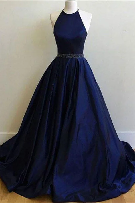 Simple Royal Blue A-line Halter Open Back Long Prom Dresses Party Dresses Tunics Mesh breathable Simple Royal Blue A-line Halter Open Back Long Prom Dresses Party Dresses Tunics Mesh breathable