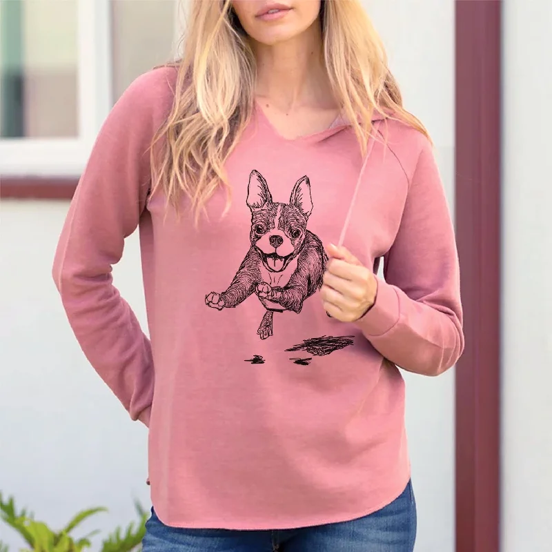 Doodled FiFi the Boston Terrier - Cali Wave Hooded Sweatshirt Hoodie with Illustration Artistic Creative