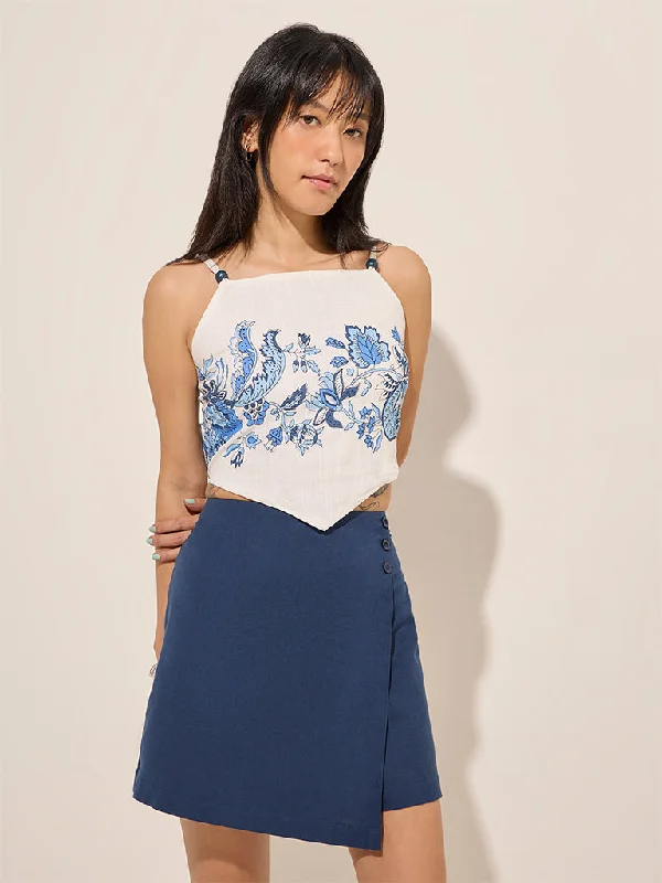 Bombay Paisley Ivory Botanical Printed Cotton Crop Top Ribbed Crop Top High Neck Heavyweight Bombay Paisley Ivory Botanical Printed Cotton Crop Top Ribbed Crop Top High Neck Heavyweight