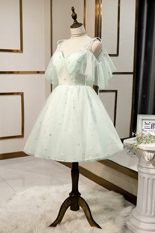 Mint Green Tulle Lace Short Homecoming Dress, A-Line Mini Party Dress Tunics Timeless classic Mint Green Tulle Lace Short Homecoming Dress, A-Line Mini Party Dress Tunics Timeless classic