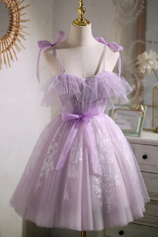 Sweet Purple A-line Short Party Dress Homecoming Dress with Ribbon Tunics Practical easy-care Sweet Purple A-line Short Party Dress Homecoming Dress with Ribbon Tunics Practical easy-care