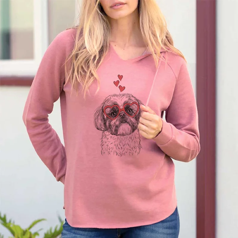 Valentine Simon the Shih Tzu - Cali Wave Hooded Sweatshirt Hoodie with Bell Sleeves Flared Feminine