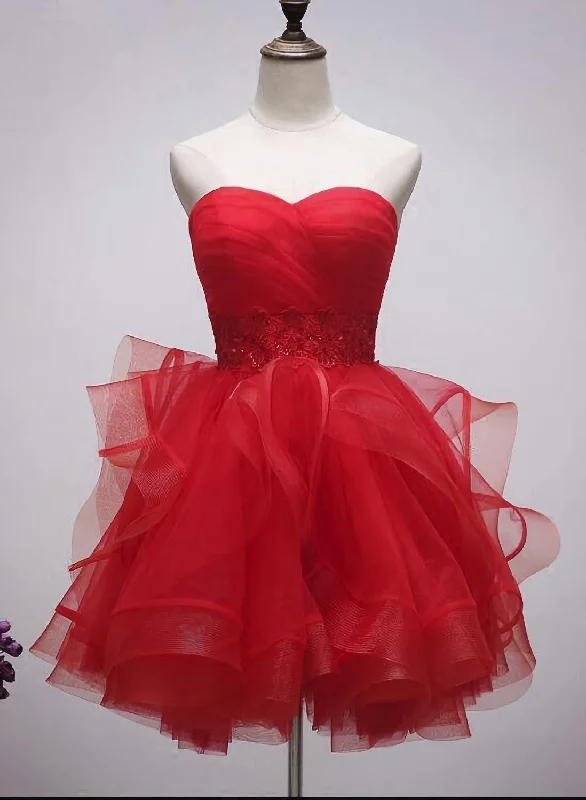 Beautiful Red Tulle Short Sweetheart Homecoming Dress, Lace Up Teen Party Dress, Tea Formal Dress Satin Halter Glamorous Beautiful Red Tulle Short Sweetheart Homecoming Dress, Lace Up Teen Party Dress, Tea Formal Dress Satin Halter Glamorous