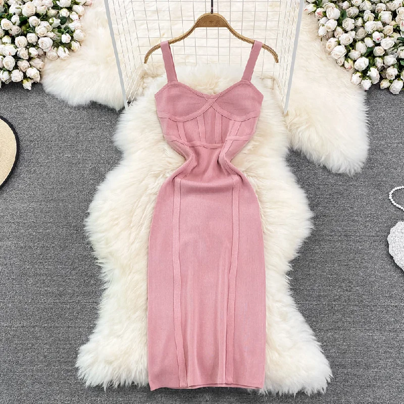 Summer Elegant Plain Color Chest Wrap Backless Willowy Knit Dress Women Casual Contrast Color Slim Party Dresses Ladies Tunics Lace romantic Summer Elegant Plain Color Chest Wrap Backless Willowy Knit Dress Women Casual Contrast Color Slim Party Dresses Ladies Tunics Lace romantic
