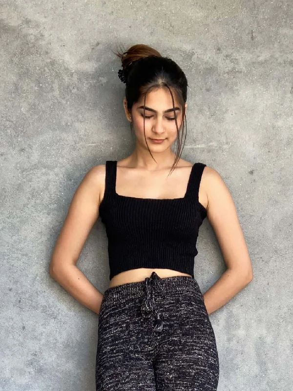 Foxys Midnight Merino Crop Top Asymmetrical Pockets Print