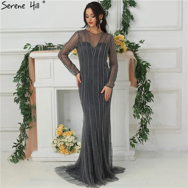Sale Dubai New Gold Fashion Mermaid Evening Dresses 2024 Long Sleeves Beading Sexy Luxury Evening Party Dress LA6629 Tunics Short Trendy Sale Dubai New Gold Fashion Mermaid Evening Dresses 2024 Long Sleeves Beading Sexy Luxury Evening Party Dress LA6629 Tunics Short Trendy
