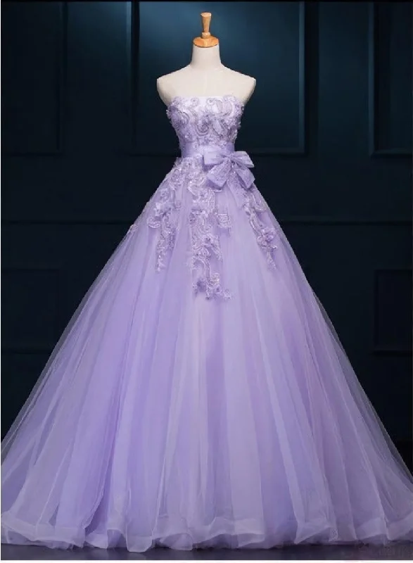 Light Purple Tulle Long Sweet 16 Dress with Bow, Lace Applique Purple Prom Dress Party Dress Tunics Essential wardrobe Light Purple Tulle Long Sweet 16 Dress with Bow, Lace Applique Purple Prom Dress Party Dress Tunics Essential wardrobe
