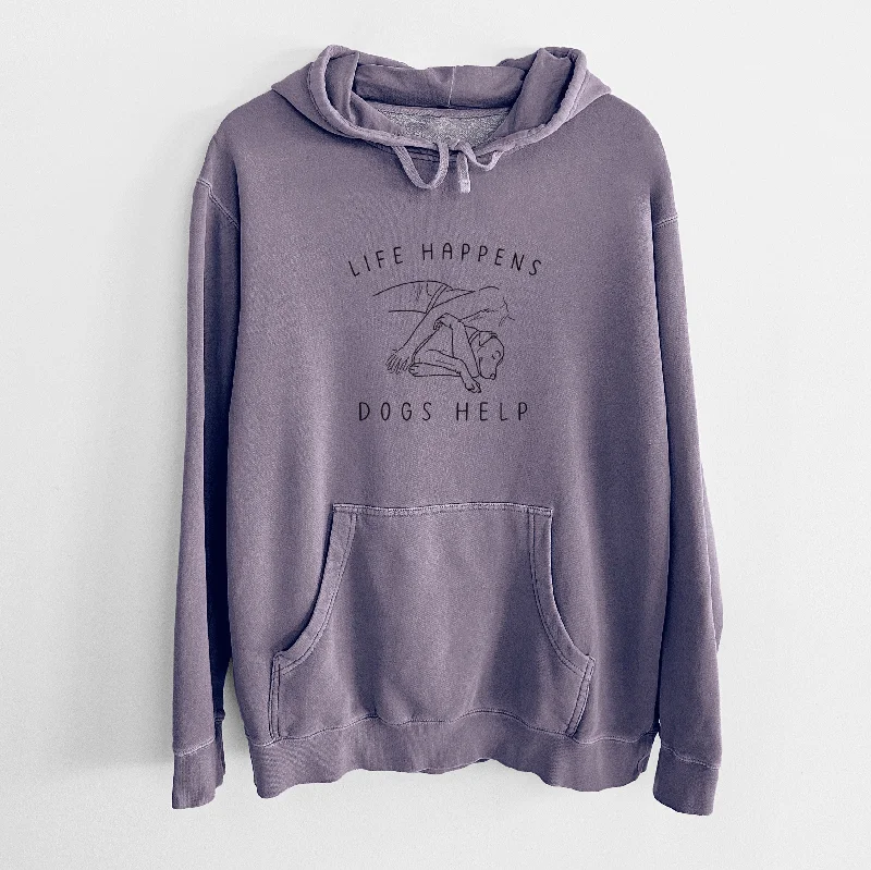 Life Happens Dogs Help - Labrador - Unisex Pigment Dyed Hoodie Hoodie with Hood Adjustable Protection Life Happens Dogs Help - Labrador - Unisex Pigment Dyed Hoodie Hoodie with Hood Adjustable Protection