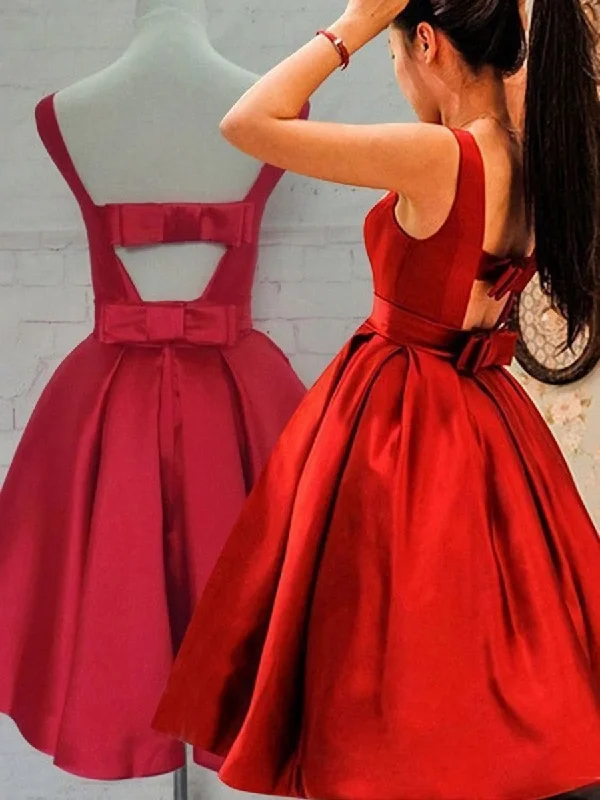 Cute Red Satin Scoop Sleeveless Short Party Dresses, Red Homecoming Dress Tunics Exclusive limited Cute Red Satin Scoop Sleeveless Short Party Dresses, Red Homecoming Dress Tunics Exclusive limited