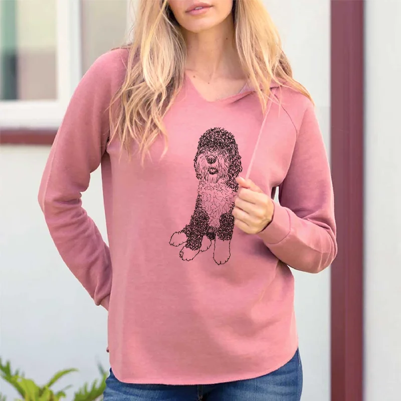 Doodled Whittaker the Sheepadoodle - Cali Wave Hooded Sweatshirt Hoodie with Drawcord Adjustable Secure