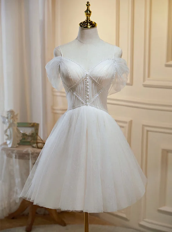 Ivory Tulle Short Sweetheart Knee Length Party Dress, Ivory Homecoming Dresses Tunics Denim casual Ivory Tulle Short Sweetheart Knee Length Party Dress, Ivory Homecoming Dresses Tunics Denim casual