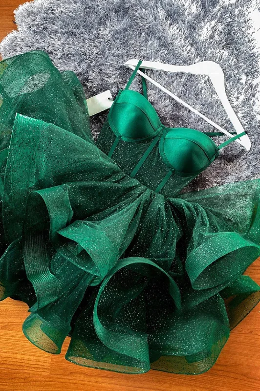 Green Tulle Spaghetti Straps Short Homecoming Dress, A-Line Mini Party Dress Tunics Floral girly Green Tulle Spaghetti Straps Short Homecoming Dress, A-Line Mini Party Dress Tunics Floral girly
