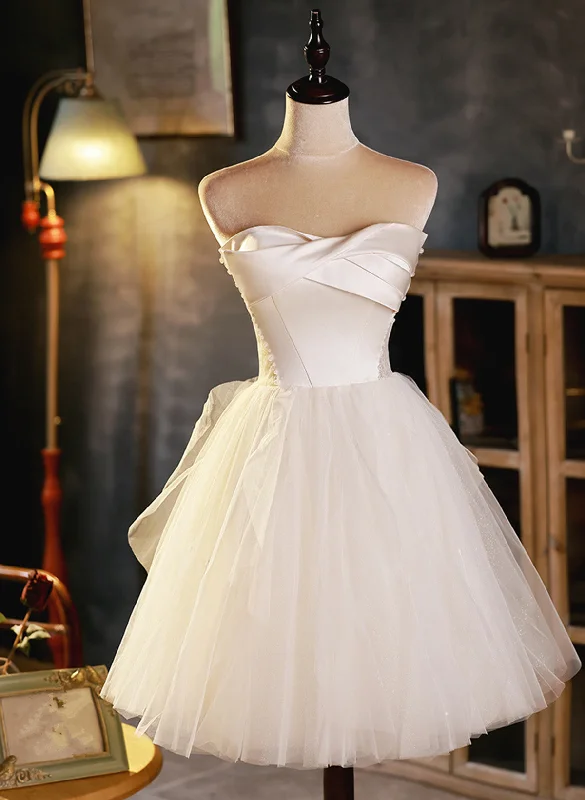 Ivory Tulle and Satin Short Party Dress, Ivory Homecoming Dress Graduation Dress Tunics Business professional Ivory Tulle and Satin Short Party Dress, Ivory Homecoming Dress Graduation Dress Tunics Business professional