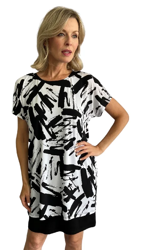 Double Layer Crossover Back Black & White Dress. Style SW77220 Tunics Chic fashionable