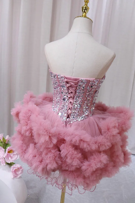 Pink Tulle Short Homecoming Dress with Rhinestones, Cute Party Dress Tunics Favorite customer Pink Tulle Short Homecoming Dress with Rhinestones, Cute Party Dress Tunics Favorite customer