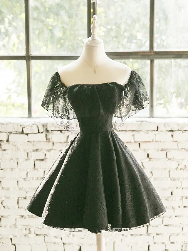 Black Off Shoulder Lace Sweetheart Lovely Short Homecoming Dress, Black Party Dress Tunics Mesh breathable Black Off Shoulder Lace Sweetheart Lovely Short Homecoming Dress, Black Party Dress Tunics Mesh breathable