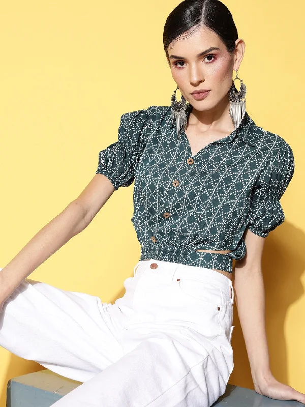 Geometric Crop Top Terry Blend Velvet Blend Canvas Blend