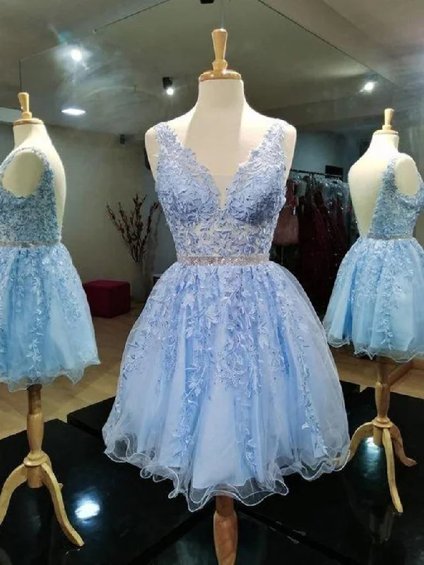 Light Blue V-neckline Knee Length Short Party Dress Blue Homecoming Dresses Tunics Fleece cozy Light Blue V-neckline Knee Length Short Party Dress Blue Homecoming Dresses Tunics Fleece cozy