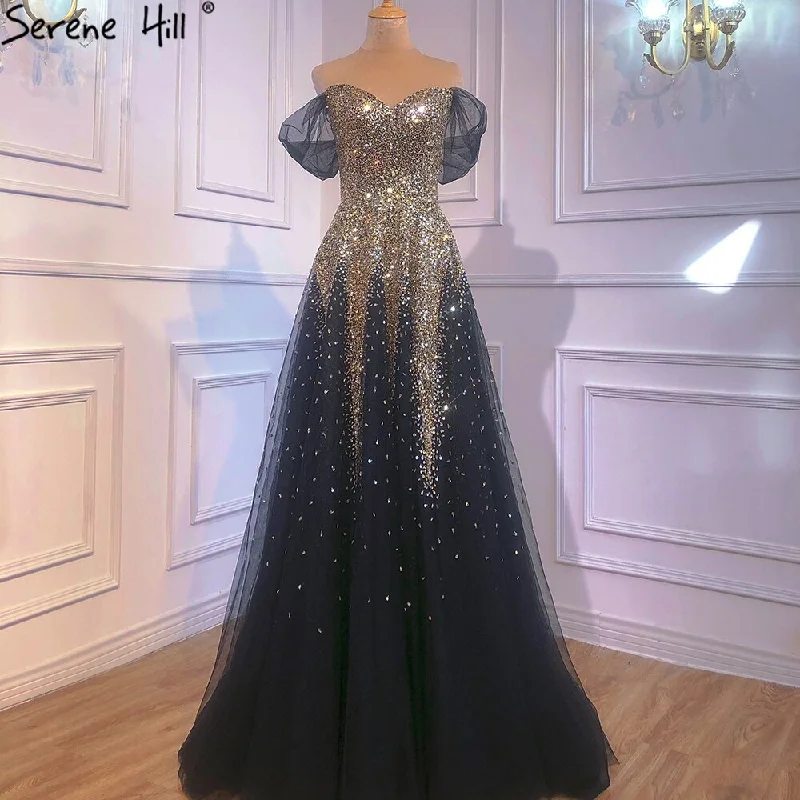 Serene Hill Luxury Black Gold A-line Evening Dresses Gowns 2024 Sparkle Beading Sexy For Women Party Dress LA70838 Tunics stripes playful Serene Hill Luxury Black Gold A-line Evening Dresses Gowns 2024 Sparkle Beading Sexy For Women Party Dress LA70838 Tunics stripes playful