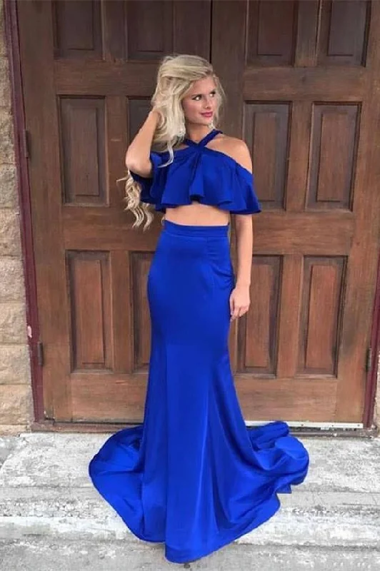 Simple Royal Blue Two Pieces Sheath Long Prom Dresses Party Dresses Tunics Evening elegant Simple Royal Blue Two Pieces Sheath Long Prom Dresses Party Dresses Tunics Evening elegant