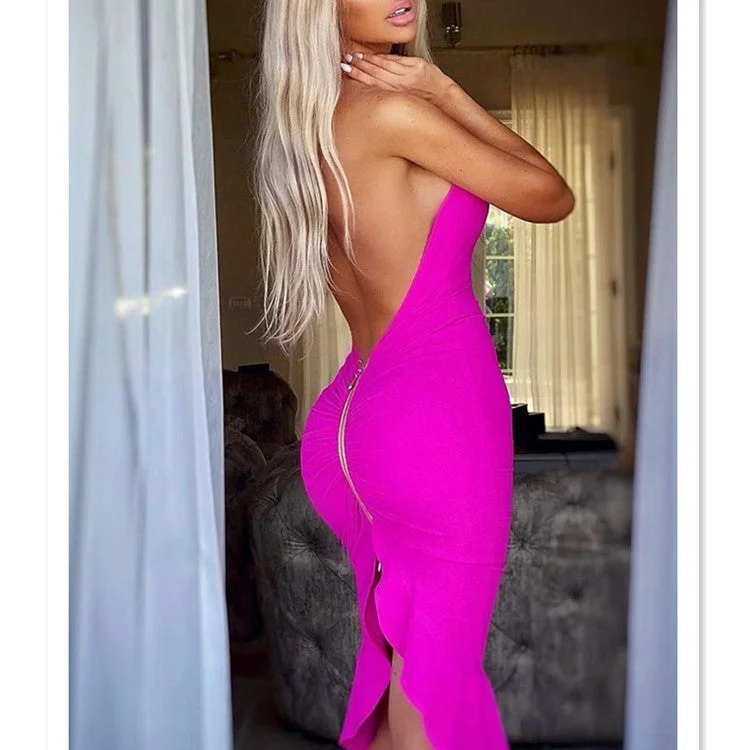 High Quality 2022 New Women Sexy Black Backless Ruffles Elegant Club Party Dress Vestidos Tunics Yoga stretchy High Quality 2022 New Women Sexy Black Backless Ruffles Elegant Club Party Dress Vestidos Tunics Yoga stretchy