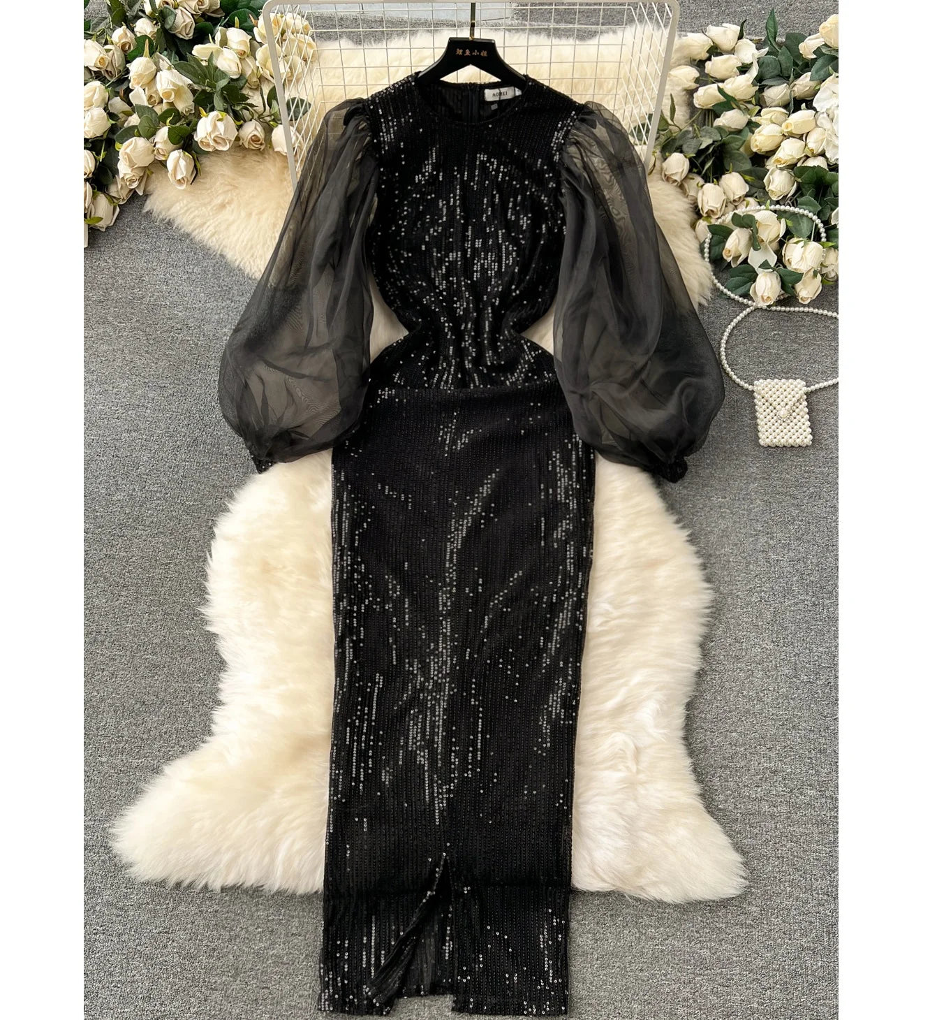 Women's Evening Dress 2024 New High Stretch Organza Long Sleeve Bodycon Dinner Party Dresses Elegant Black Dress 4x Tunics Wedding white Women's Evening Dress 2024 New High Stretch Organza Long Sleeve Bodycon Dinner Party Dresses Elegant Black Dress 4x Tunics Wedding white