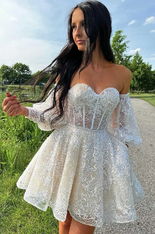 A-Line Ivory Sweetheart Puff Sleeve Short Party Dress gh1343 Tunics Exclusive limited A-Line Ivory Sweetheart Puff Sleeve Short Party Dress gh1343 Tunics Exclusive limited
